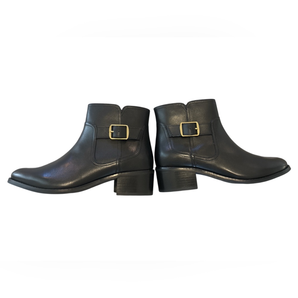 Cole Haan Black Leather Buckle Zip Boots